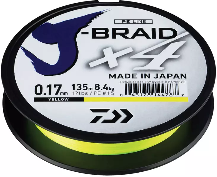 Daiwa J-Braid x4 135m Yellow - Fiskelinor - 043178144830 - 1